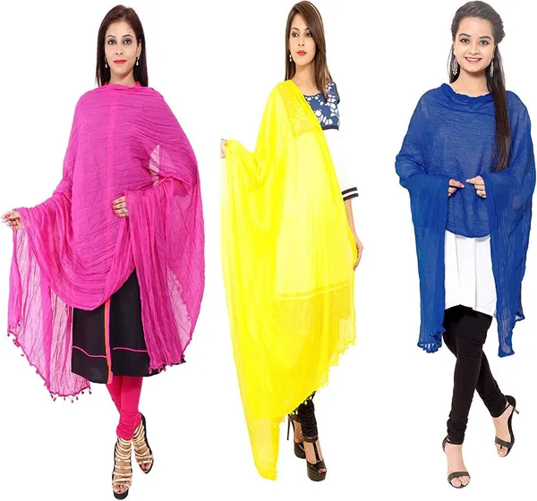 Multicolor_Cotton_Blend_Solid_Dupatta_For_Women_(Pack_Of_3)