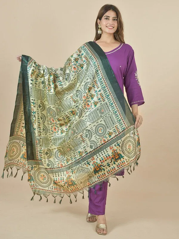 Green_Silk_Blend_Printed_Dupatta_For_Women