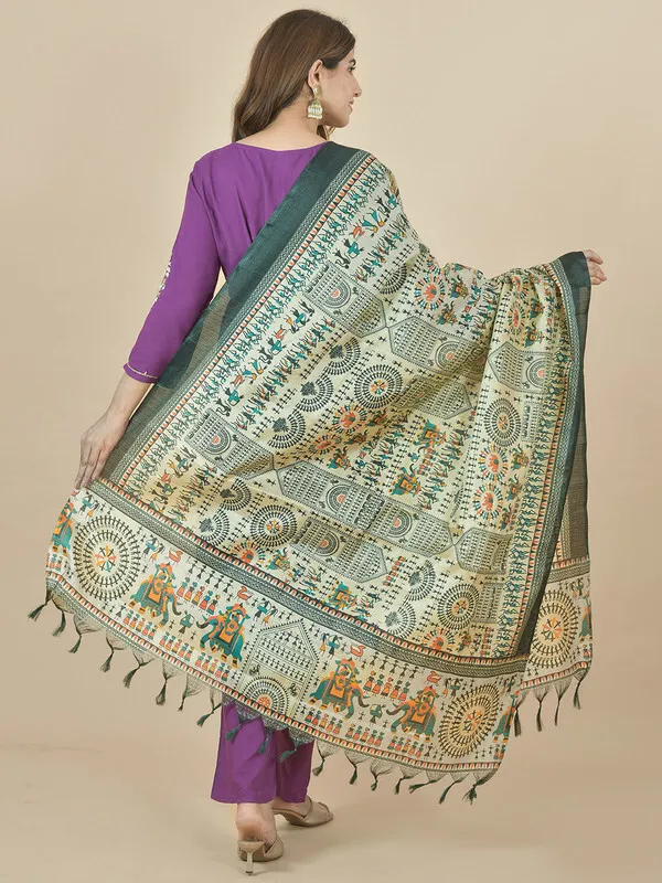 Green_Silk_Blend_Printed_Dupatta_For_Women