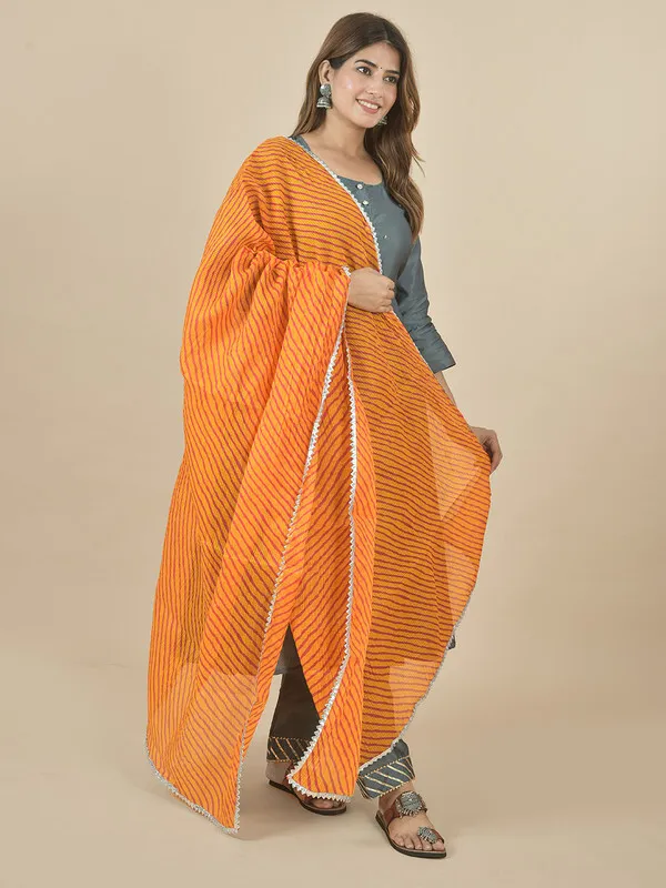 Silver_And_Orange_Kota_Doria_Striped_Dupatta_For_Women