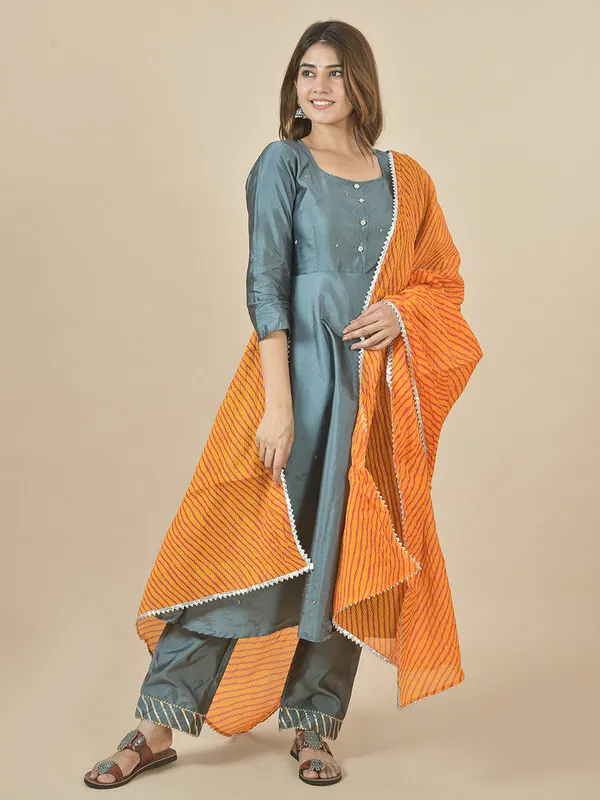 Silver_And_Orange_Kota_Doria_Striped_Dupatta_For_Women