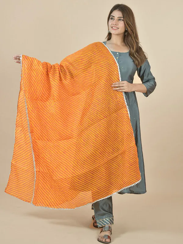 Silver_And_Orange_Kota_Doria_Striped_Dupatta_For_Women