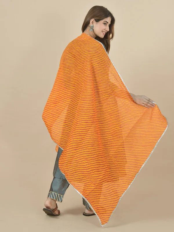 Silver_And_Orange_Kota_Doria_Striped_Dupatta_For_Women