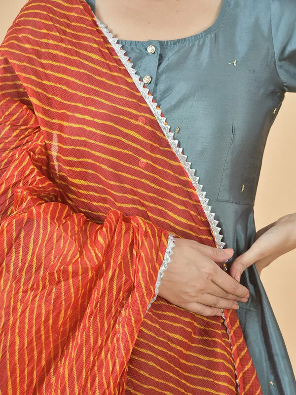 Orange_Kota_Doria_Striped_Dupatta_For_Women