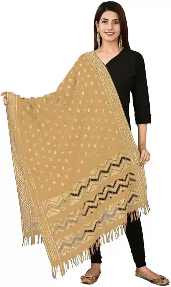 Beige_Silk_Blend_Self_Design_Dupatta_For_Women