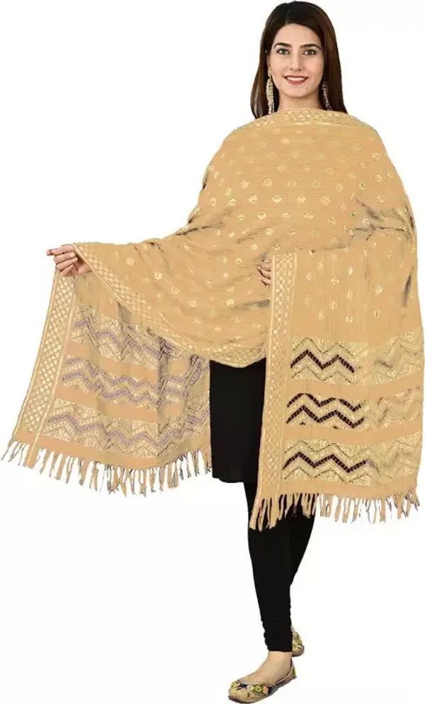 Beige_Silk_Blend_Self_Design_Dupatta_For_Women