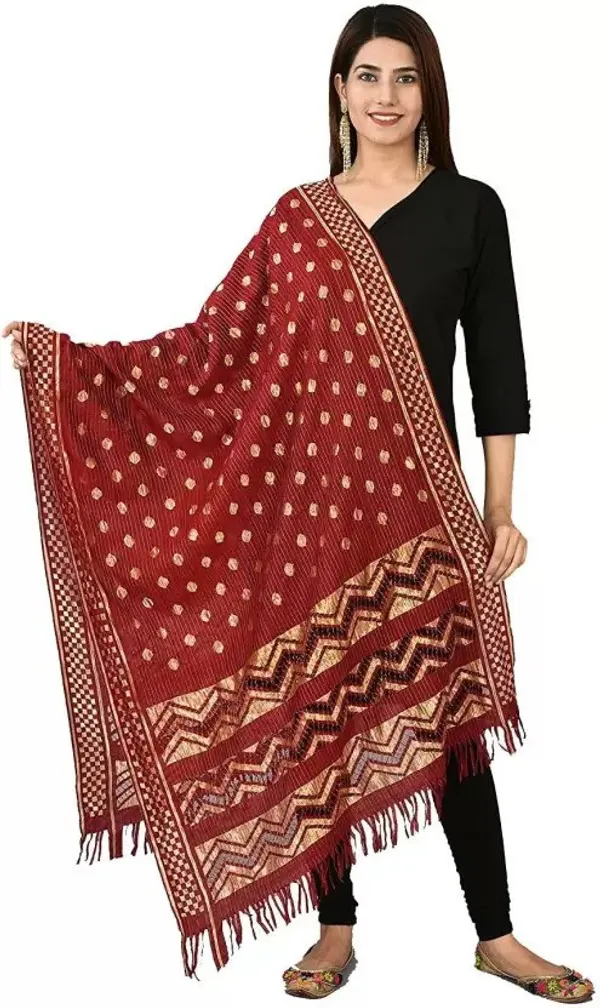Maroon_Silk_Blend_Self_Design_Dupatta_For_Women