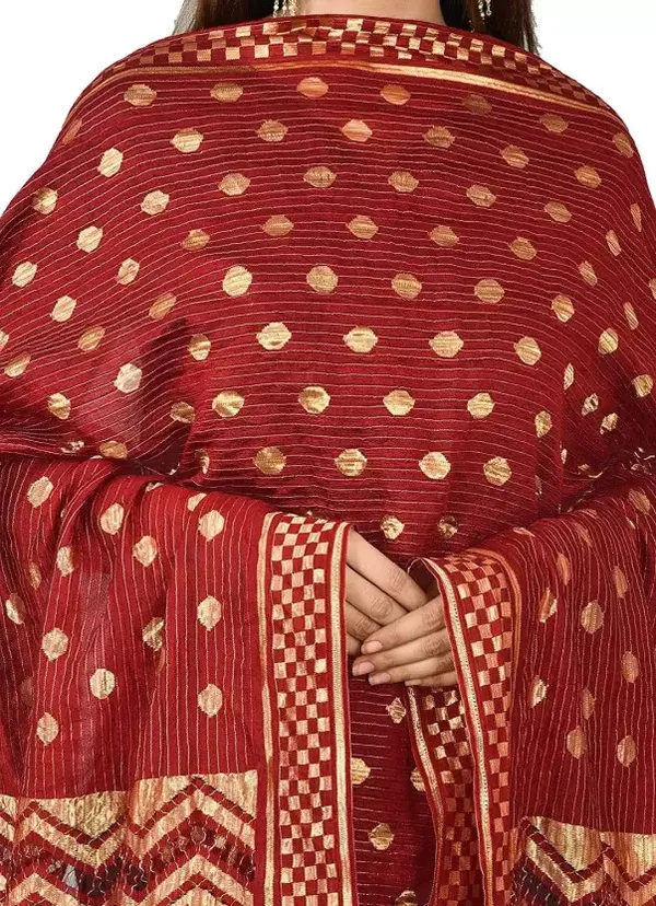 Maroon_Silk_Blend_Self_Design_Dupatta_For_Women