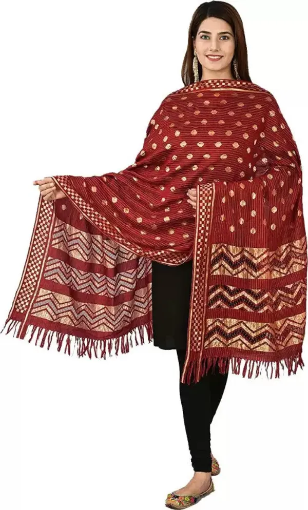 Maroon_Silk_Blend_Self_Design_Dupatta_For_Women