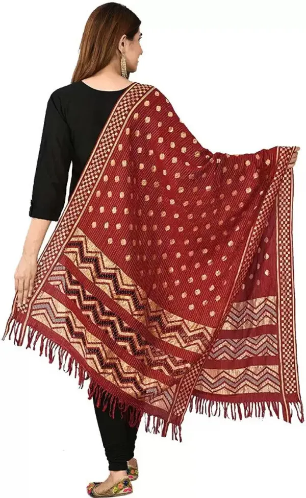 Maroon_Silk_Blend_Self_Design_Dupatta_For_Women