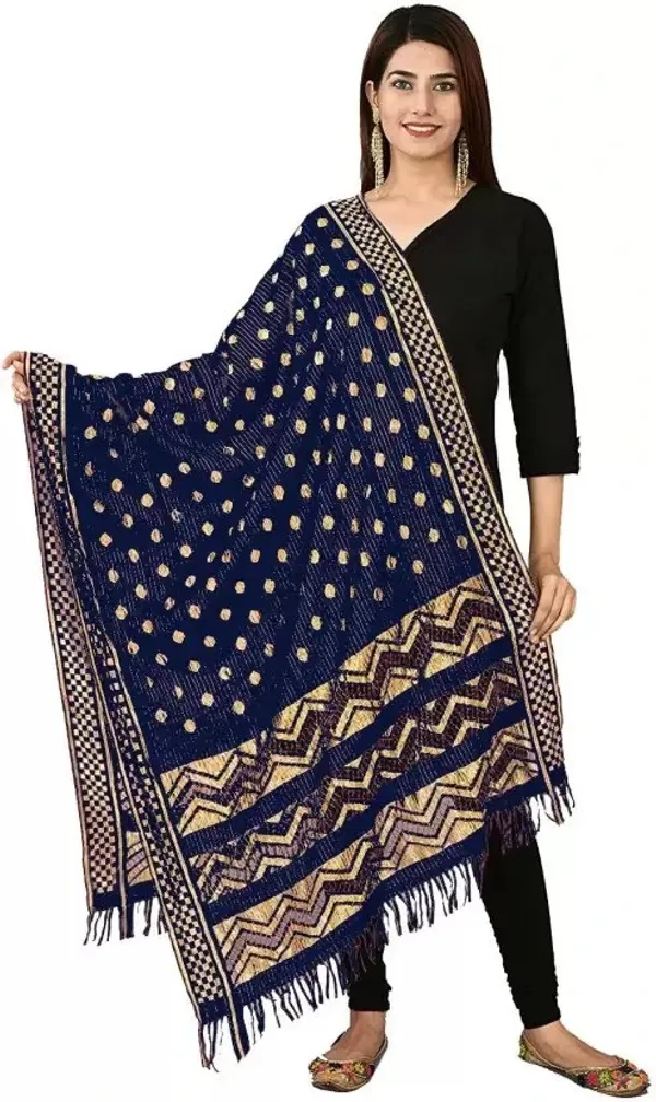 Dark_Blue_Silk_Blend_Self_Design_Dupatta_For_Women