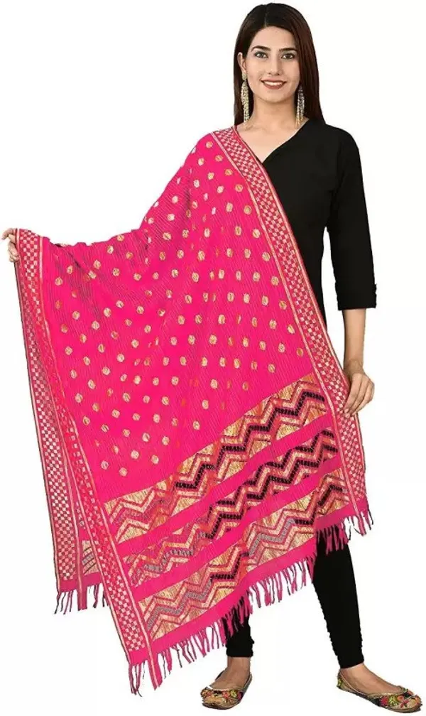 Pink_And_Yellow_Silk_Blend_Self_Design_Dupatta_For_Women