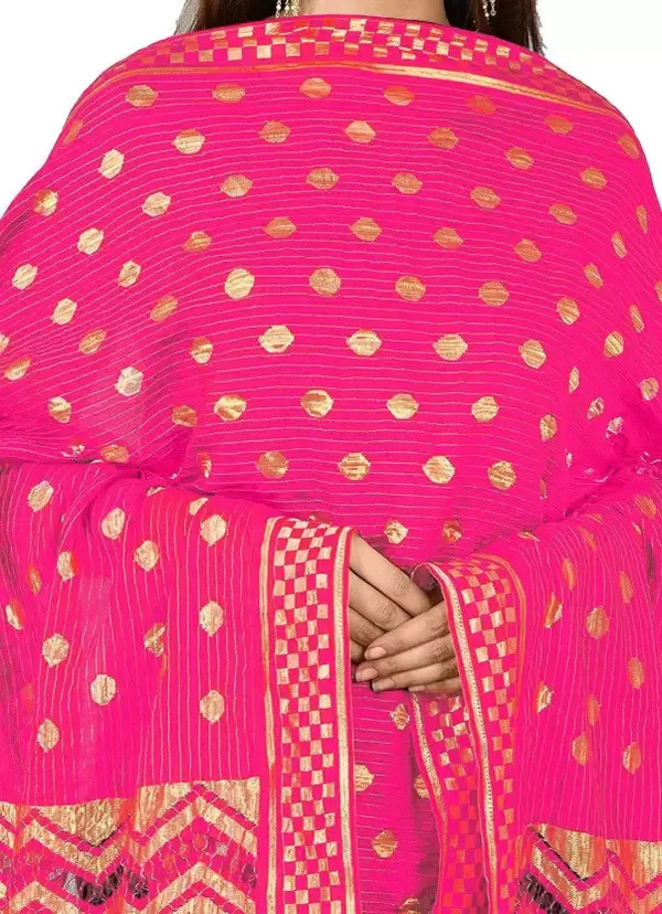 Pink_And_Yellow_Silk_Blend_Self_Design_Dupatta_For_Women