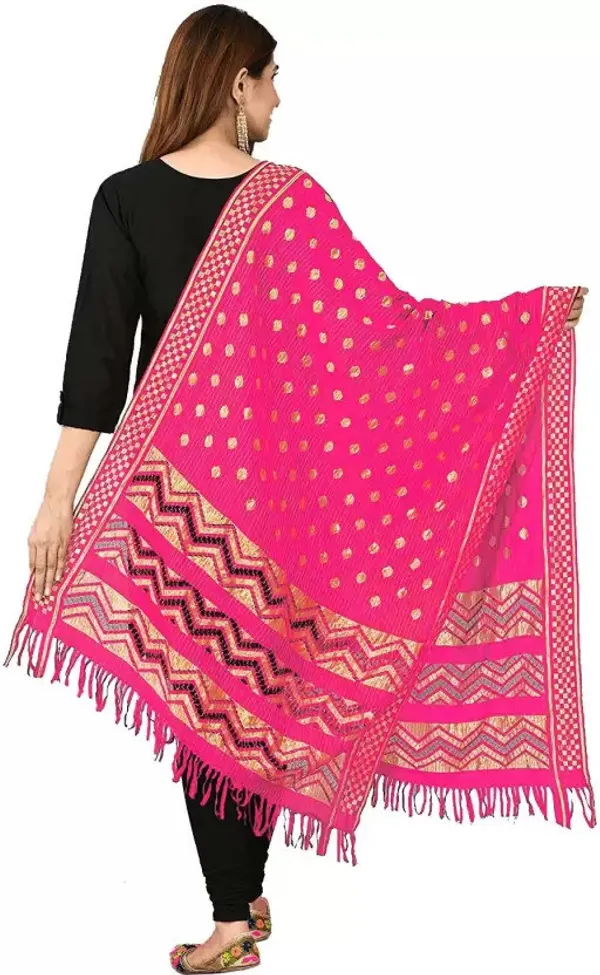 Pink_And_Yellow_Silk_Blend_Self_Design_Dupatta_For_Women