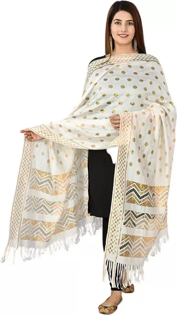 White_Silk_Blend_Self_Design_Dupatta_For_Women