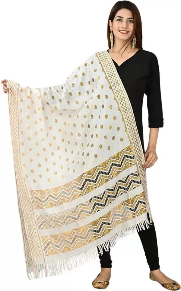 White_Silk_Blend_Self_Design_Dupatta_For_Women