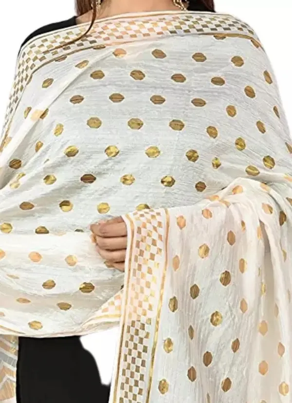 White_Silk_Blend_Self_Design_Dupatta_For_Women
