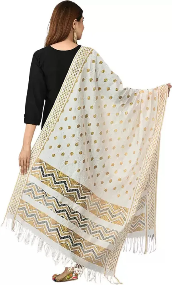 White_Silk_Blend_Self_Design_Dupatta_For_Women