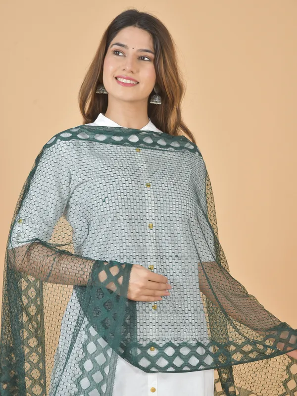 Dark_Green_Net_Self_Design_Dupatta_For_Women
