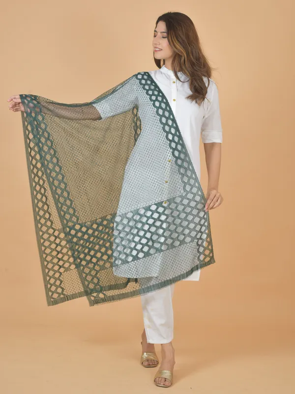 Dark_Green_Net_Self_Design_Dupatta_For_Women