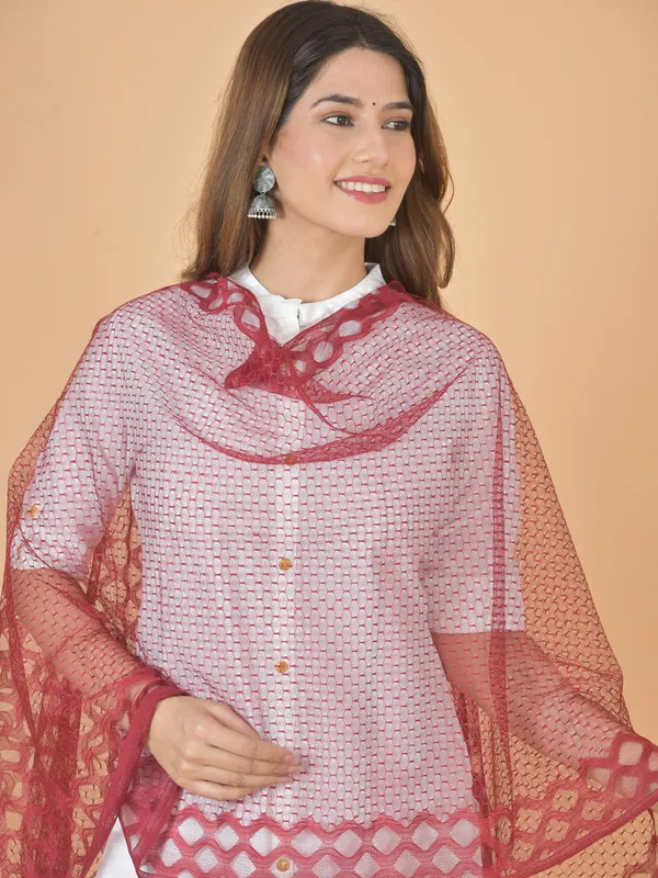 Maroon_Net_Self_Design_Dupatta_For_Women