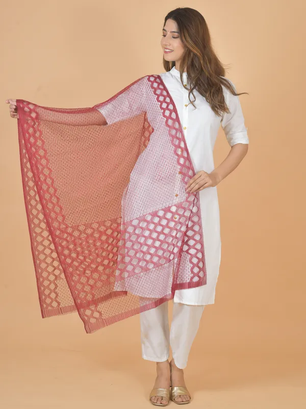 Maroon_Net_Self_Design_Dupatta_For_Women