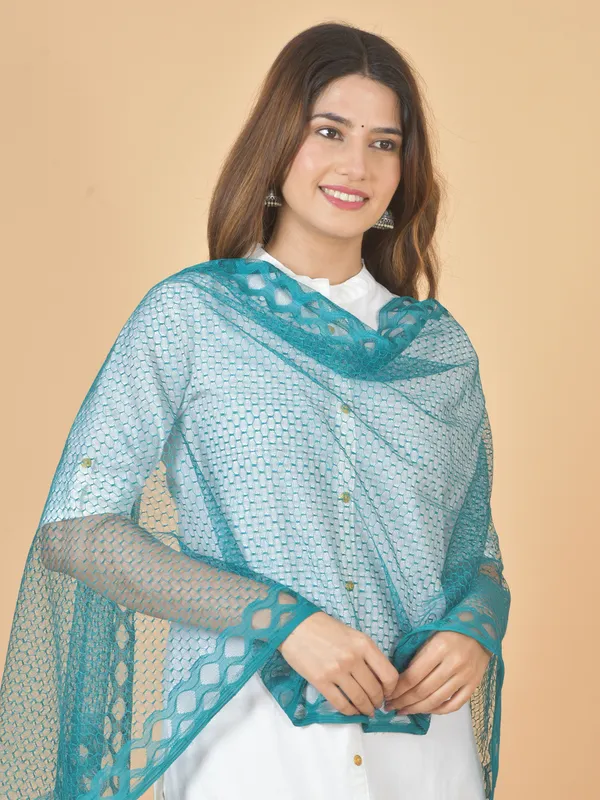 Blue_Net_Self_Design_Dupatta_For_Women
