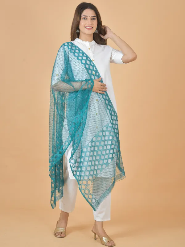 Blue_Net_Self_Design_Dupatta_For_Women