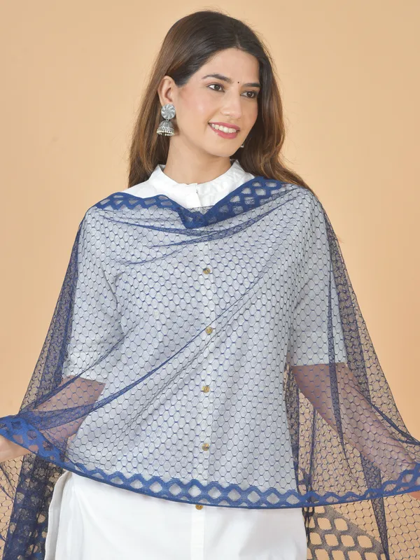 Dark_Blue_Net_Self_Design_Dupatta_For_Women