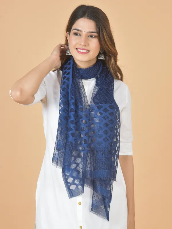 Dark_Blue_Net_Self_Design_Dupatta_For_Women