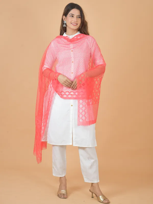 Peach_Net_Self_Design_Dupatta_For_Women