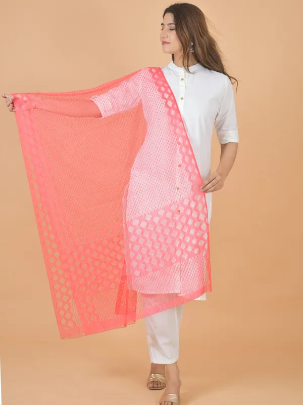 Peach_Net_Self_Design_Dupatta_For_Women