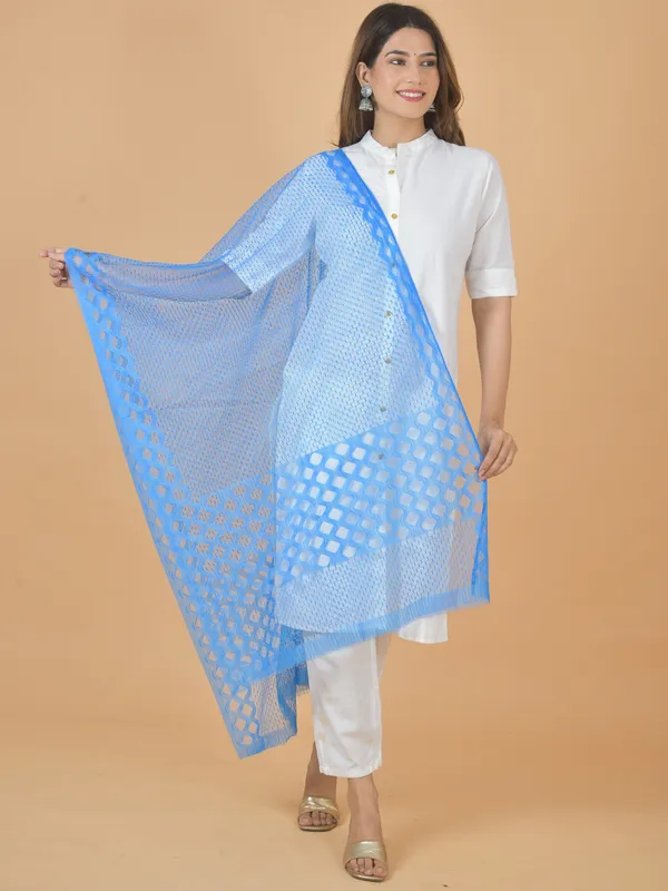 Light_Blue_Net_Self_Design_Dupatta_For_Women