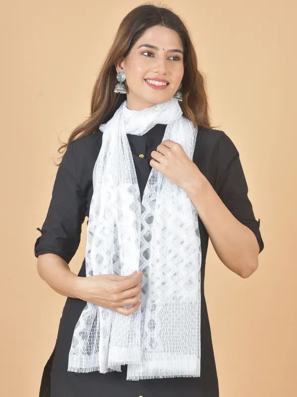 White_Net_Self_Design_Dupatta_For_Women