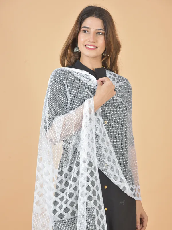 White_Net_Self_Design_Dupatta_For_Women