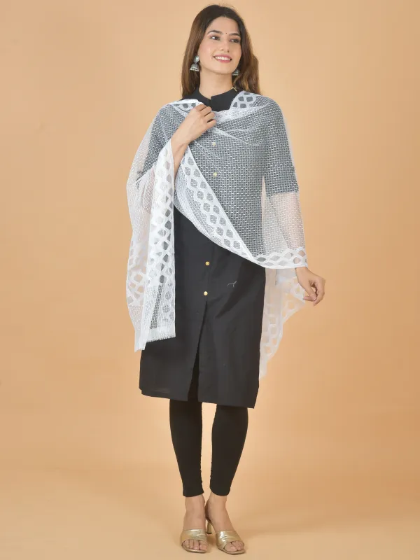 White_Net_Self_Design_Dupatta_For_Women