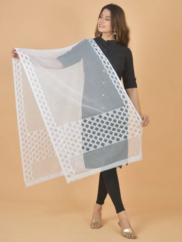 White_Net_Self_Design_Dupatta_For_Women