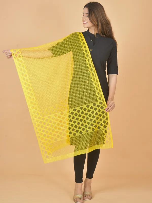 Yellow_Net_Self_Design_Dupatta_For_Women