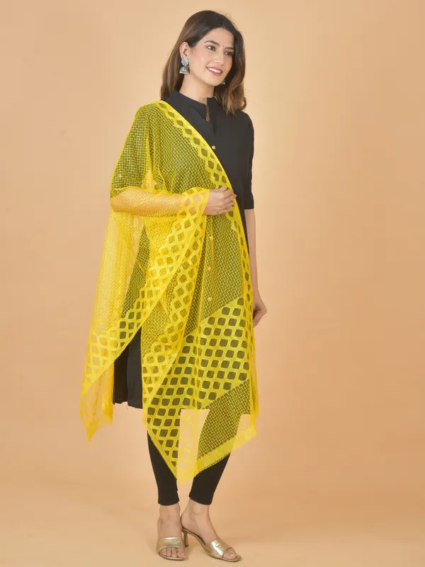 Yellow_Net_Self_Design_Dupatta_For_Women