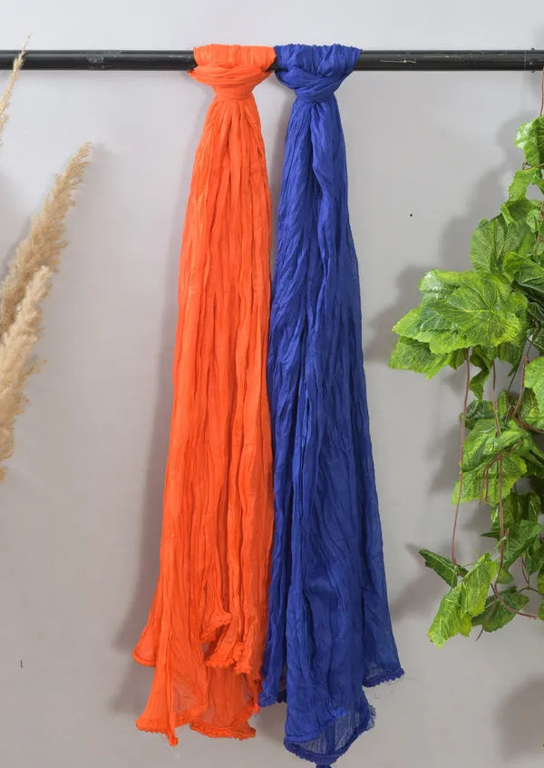 Orange_And_Blue_Pure_Cotton_Solid_Dupatta_For_Women_(Pack_Of_2)