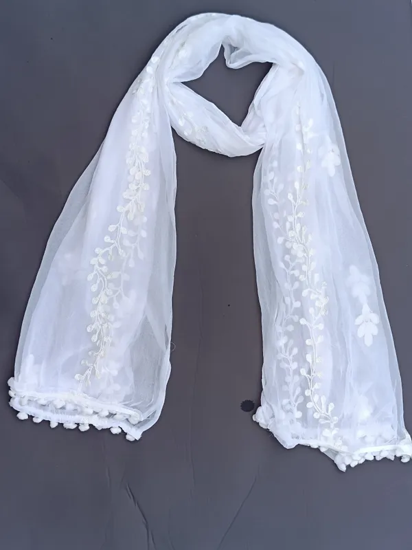 White_Chiffon_Embroidered_Applique_Dupatta_For_Women