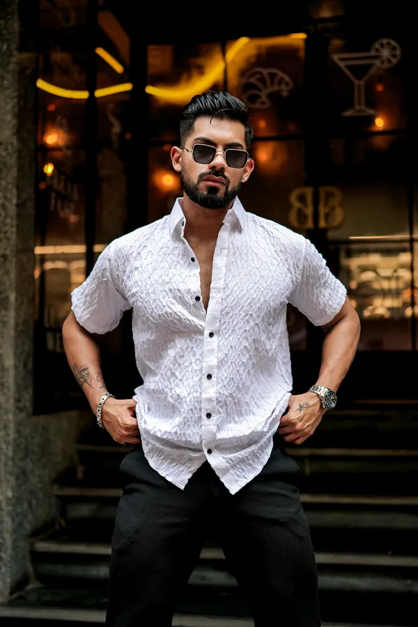 White_Regular_Fit_Texture_New_Design_Shirt_For_Men
