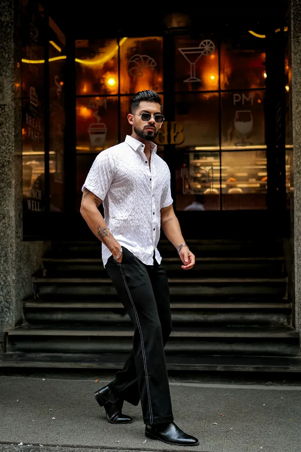 White_Regular_Fit_Texture_New_Design_Shirt_For_Men