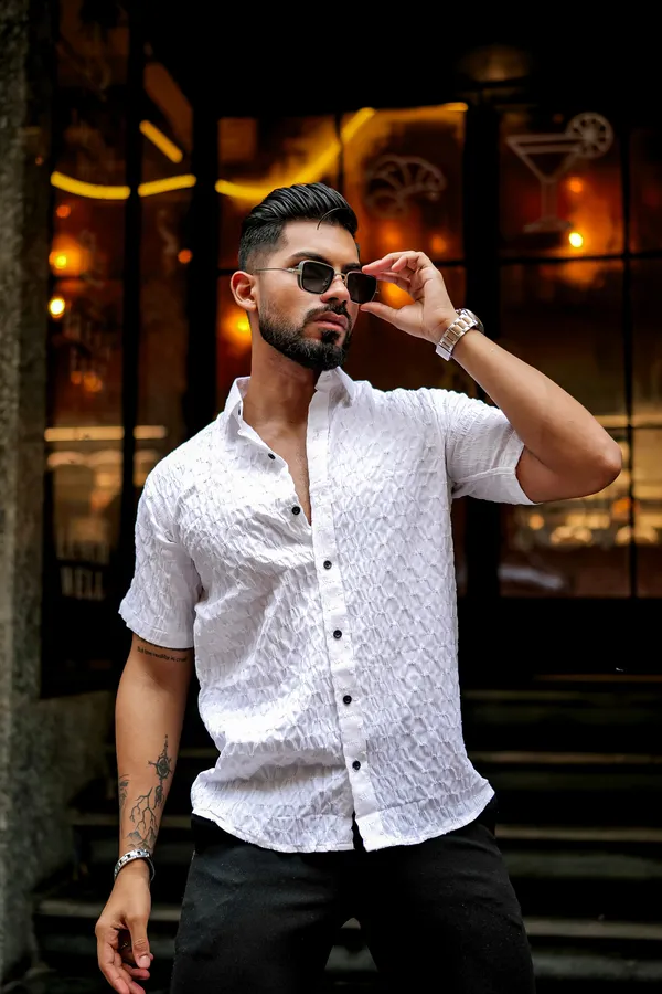 White_Regular_Fit_Texture_New_Design_Shirt_For_Men