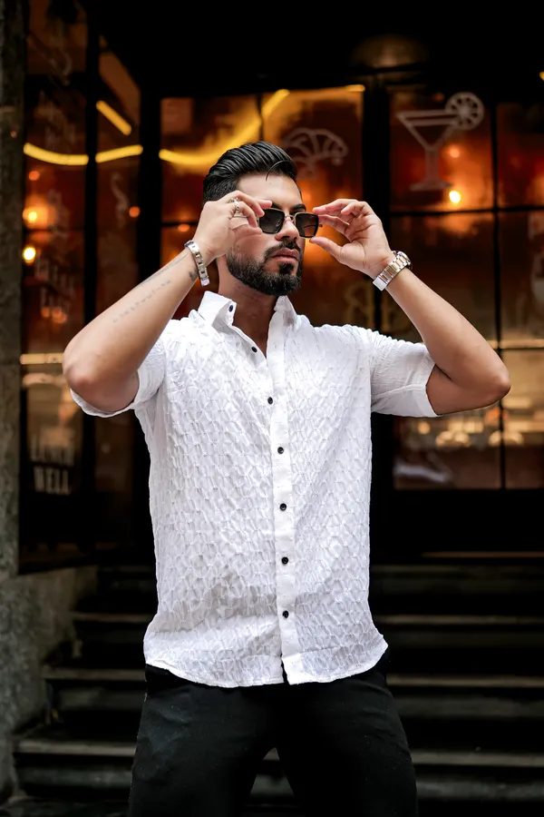 White_Regular_Fit_Texture_New_Design_Shirt_For_Men