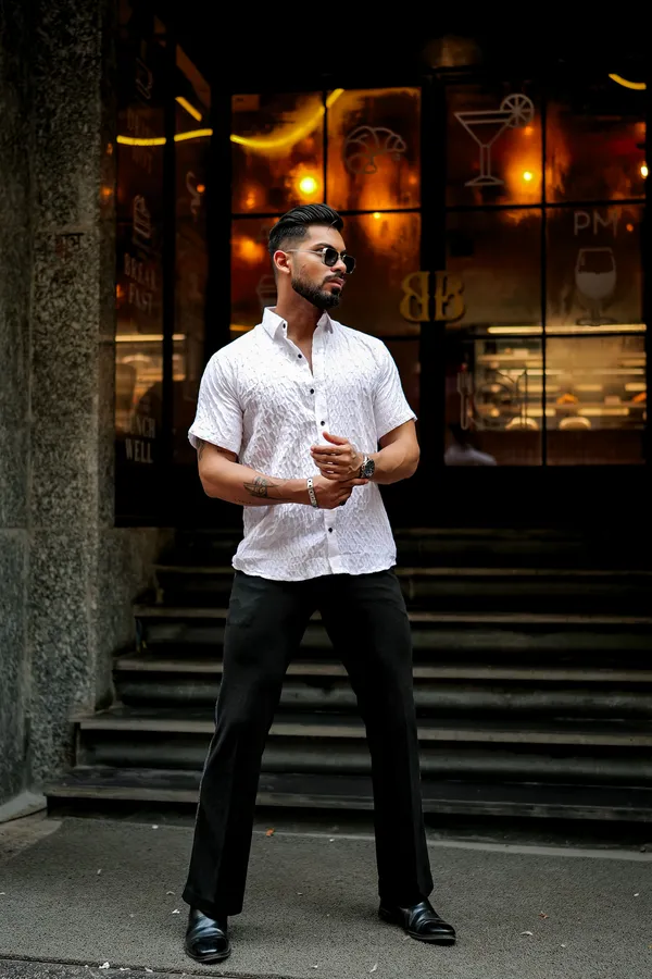 White_Regular_Fit_Texture_New_Design_Shirt_For_Men
