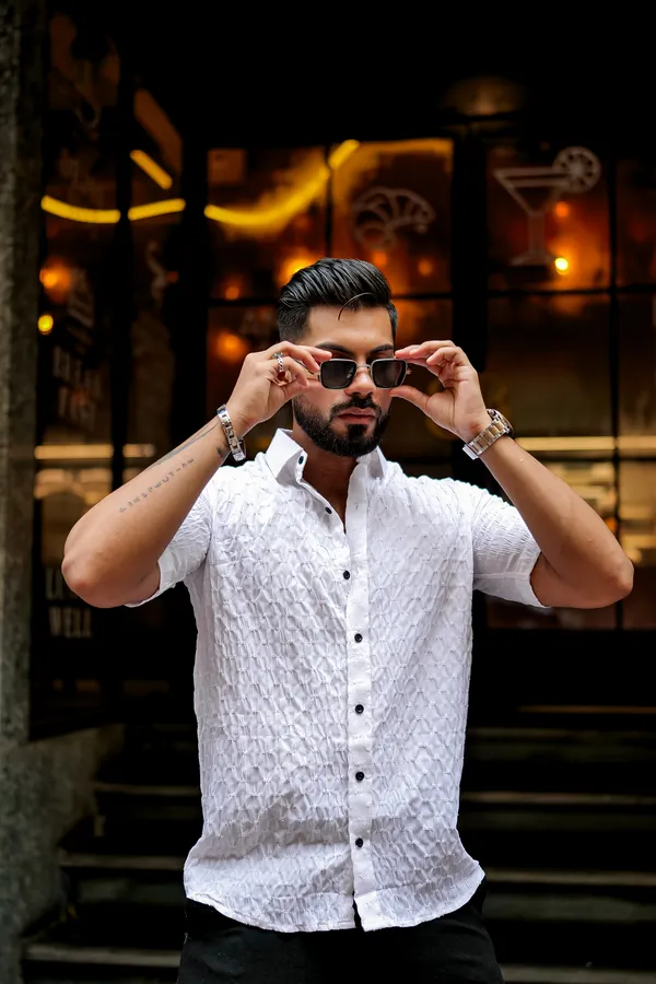 White_Regular_Fit_Texture_New_Design_Shirt_For_Men