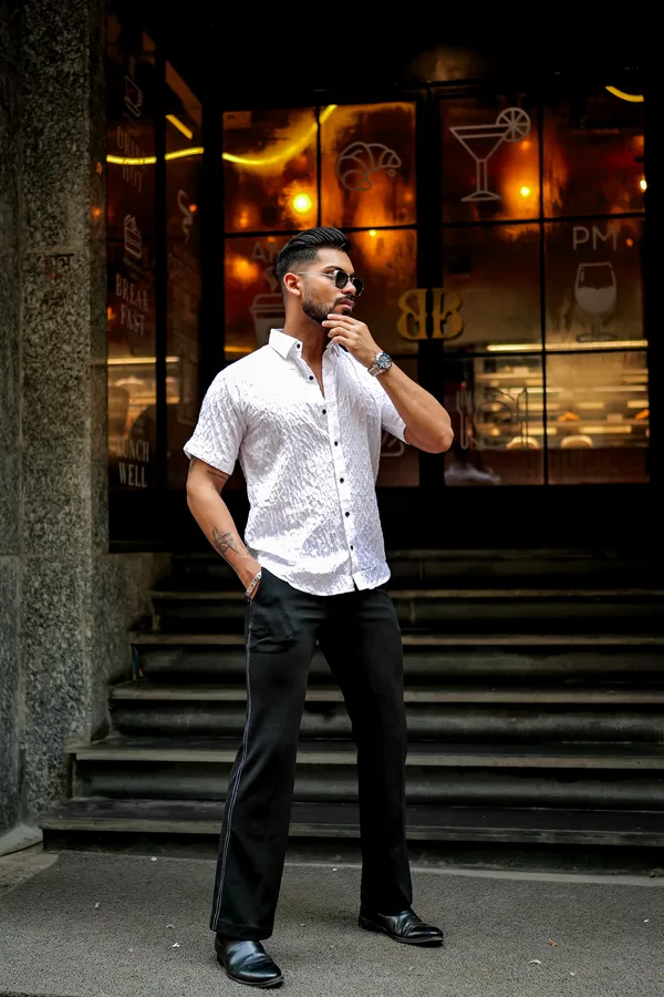 White_Regular_Fit_Texture_New_Design_Shirt_For_Men