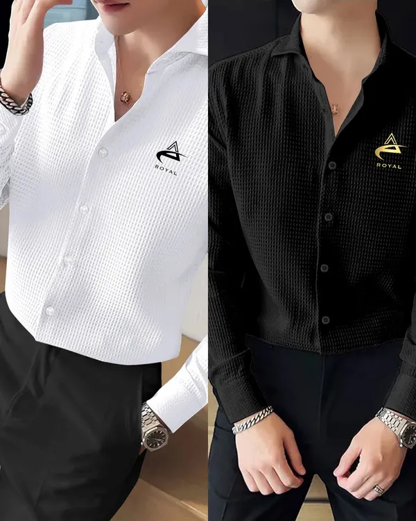 Pack_Of_2_Waffle_Texture_Long_Sleeve_Shirt_&_Men's_Black_Waffle_Shirt