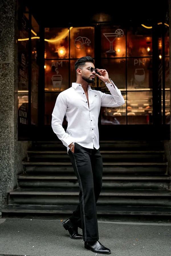 White_Regular_Fit_Texture_New_Design_Shirt_For_Men